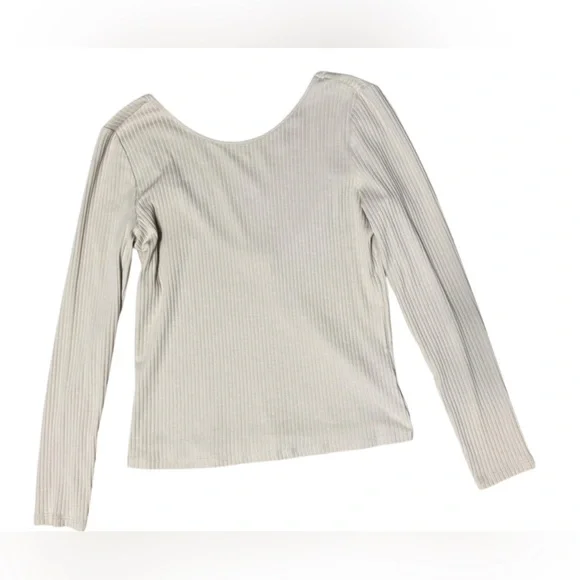 Monki Open Back Top Ribbed Beige Cream Long Sleeve Size Medium - Picture 6 of 9